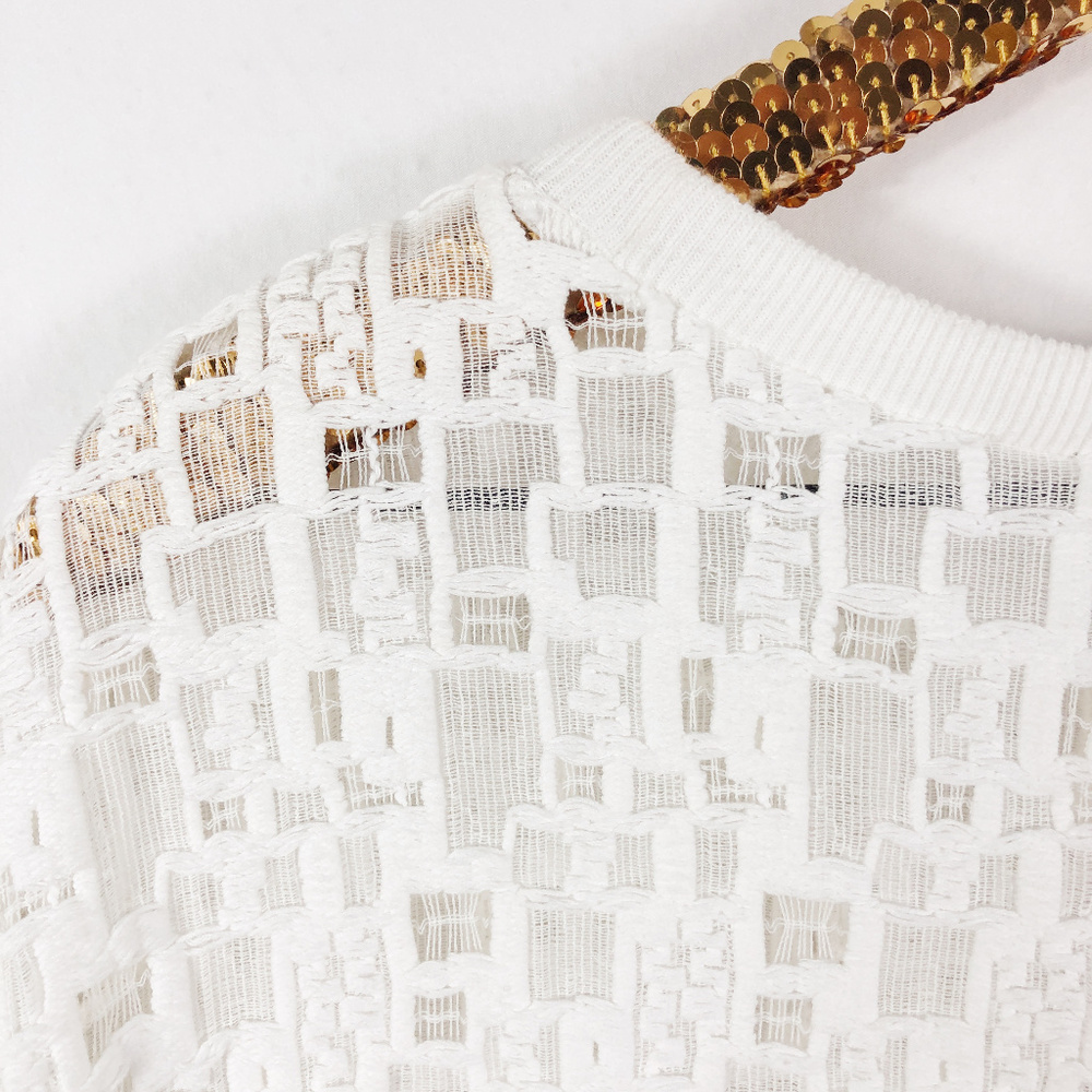 [VINCE] White Gauzy Textured Crew Neck Tee - Picture 7 of 8